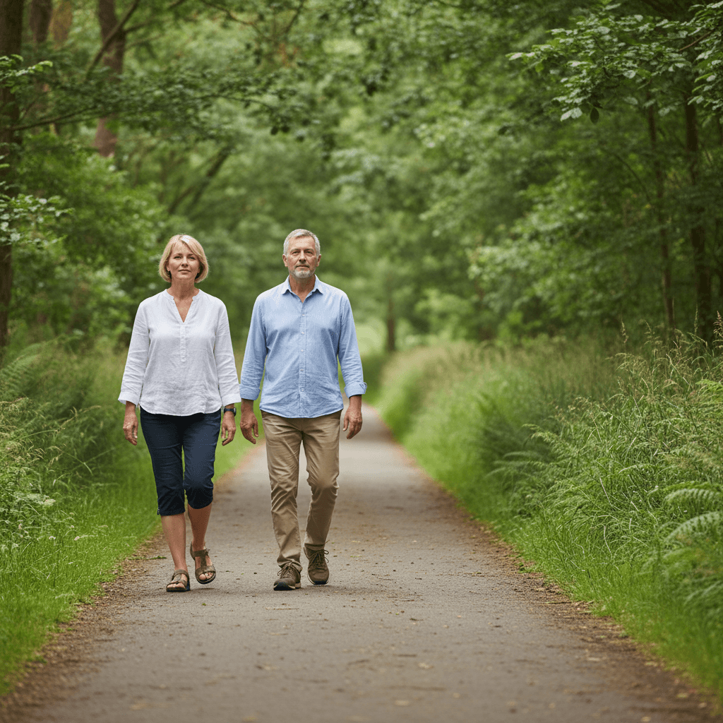Couple walking together — staying active for bone health