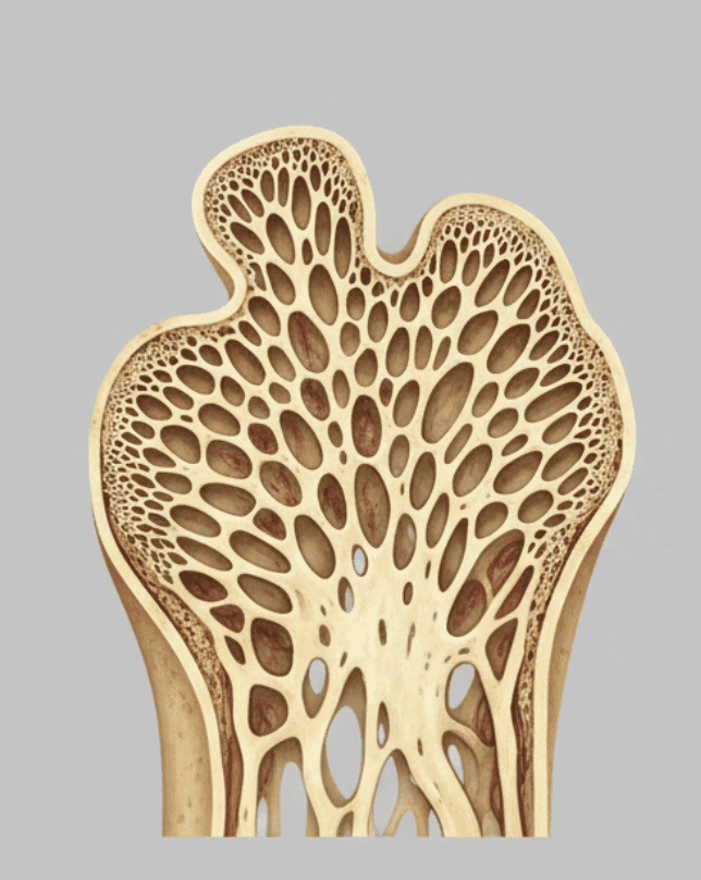 Microscopy image of healthy bone showing dense, well-structured trabecular lattice